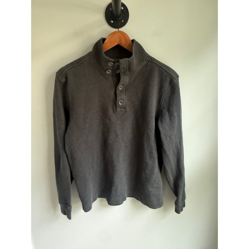 Banana Republic Mens Medium Charcoal Gray Button Mock Neck Quilted Yoke Pullover